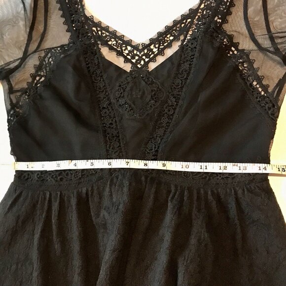 Free People Victorian‎ Black Lace Goth Sheer Mesh Mini Dress Size 10 New - Picture 8 of 12